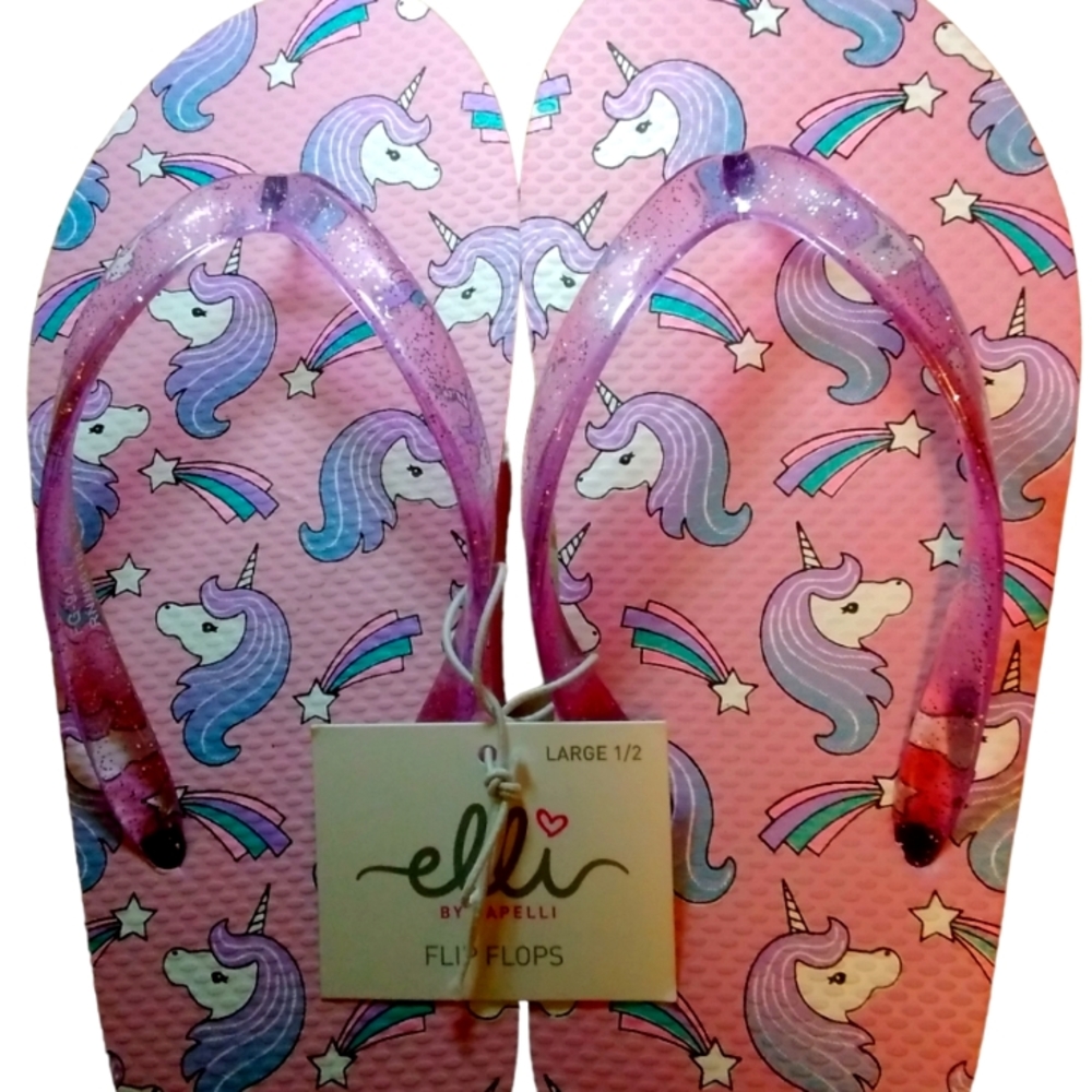 Unicorn Flip Flops Girl's Size Large 1/2 NWT